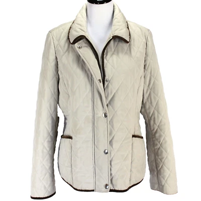 Croft & Barrow Quilted Coat Sz L Tan Khaki Zip Snap Front Pockets Polyester - Image 1 of 4