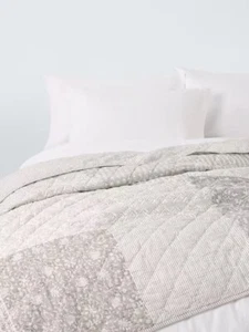 John Lewis Patchwork Quilted Floral Cotton Bedspread 220 x 220cm - Natural A - Picture 1 of 4