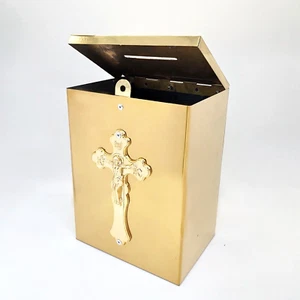 Church Donation Box Rectangular Metal Table Top With Cross - Picture 1 of 5