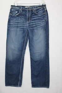 BKE Seth Medium Wash Whiskered Bootcut Jeans Sz 36L (meas 36x34) Thick Stitch - Picture 1 of 7