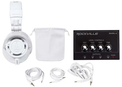 Audio Technica ATH-M50XWH Studio Monitor Headphones+4-Way Distribution Amplifier - Image 1 of 4