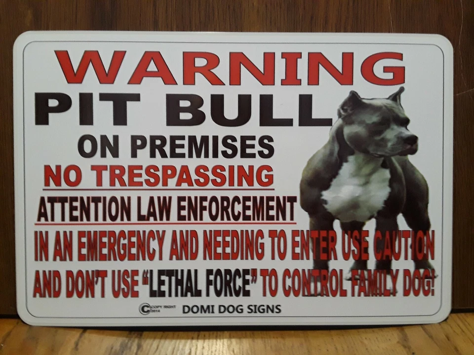 DOMI DOG SIGNS Metal Warning Pit Bull Dog Sign For FENCE ,Beware Of Dog 8"x12" Made in USA