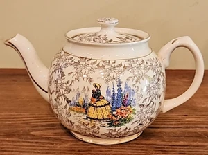Vintage Sadler England Gold Flowers Teapot With Yellow Dress Woman 1153 - Picture 1 of 10