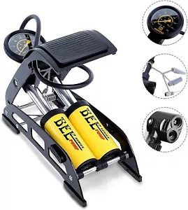 Gonfiatore Pompa a Pedale Manometro A 2 Cilindri Auto Moto Bici 10 BAR 160 PSI - Foto 1 di 4