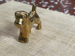 Miniature Vintage Porcelain Gold Dog - Picture 1 of 9