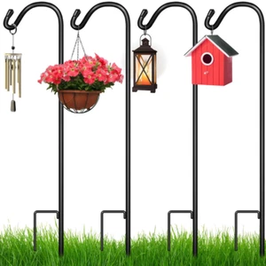 65in Set of 4 Shepherd Hooks Outdoor Metal Adjustable Garden Hooks w/ 2-Prong Ba - Picture 1 of 7