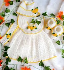 0-3 Months Newborn Baby Girl Crochet Wool Frock Short Sleeve Dress Knit Hat Shoe