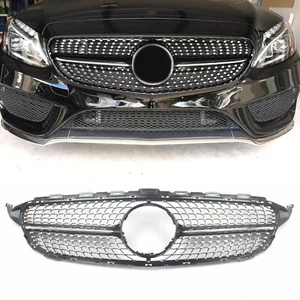 Front Bumper Grill Grille Fit Mercedes-Benz W205 C200 C300 2015-2018 W/O Camera - Picture 1 of 12