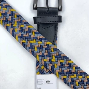 Nike Golf Stretch Woven Belt G-Flex Performance Herren 42/44 Geflochten Blau Gold Neu mit Etikett - Bild 1 von 12