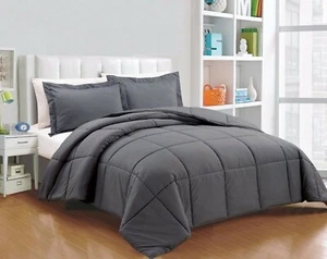 Deluxe Quality 1000 TC Gray Down Alternative Comforter 100% Cotton Solid - Picture 1 of 8