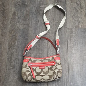 Coach Signature Canvas Coral Leather Crossbody Bag No. C1320 F24063 - Picture 1 of 13