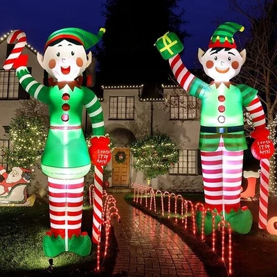 Bencailor 2 Pcs 8 ft Christmas Inflatables Elf Outdoor Decoration Christmas Blow - Image 1 of 4