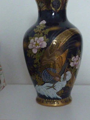 Vase Kobaltblau m. Vogel/Blumenmotiv - Bild 1 von 4