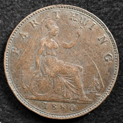 Great Britain 1 Farthing 1880, Coin, Grease Die Error On 8, Inv#D400 - Image 1 of 2