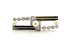 Antike Brosche aus 18 Karat Gold, Platin, Diamanten und Perlen - Bild 1 von 4