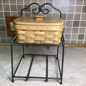 🧺 Longaberger kleiner Eimer schmiedeeiserner Ständer mit Korb, Schutz & Deckel - EUC - Bild 1 von 10
