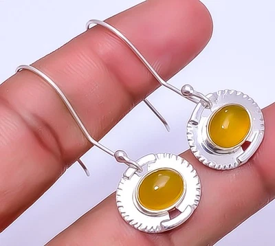 Серьги ручной работы из стерлингового серебра 925 пробы с желтым ониксом 1,72 дюйма E93431252, рождественский подарок - Изображение 1 из 4