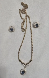 Vintage römische Halskette & Ohrring Set Kristall & blaue Steine - Bild 1 von 5