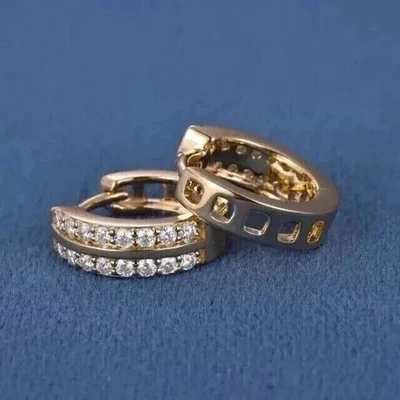 2CT Round Cut Diamond Lab Created Stud Screw Back Earring 14k Yellow Gold Plated - Image 1 of 3