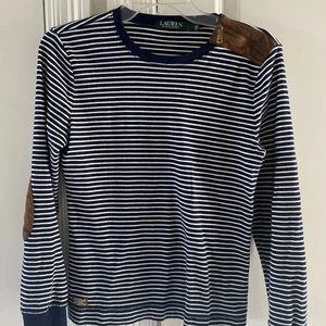 Lauren by Ralph Lauren Navy & White Stripes Knit Elbow Patch Shoulder Zip Gr. L - Bild 1 von 11