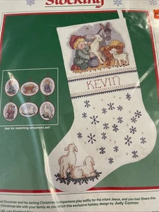 1989 Dimensions Littlest Drummer Boy Christmas Stocking Cross Stitch Kit - Picture 1 of 10