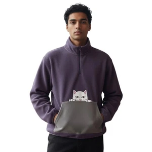 RipNDip Fleecepullover Herren Unisex Medium Lila Katze Kängurutasche Sweater - Bild 1 von 6