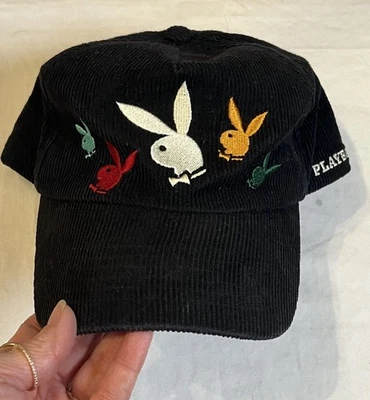 VTG Playboy Bunny Cap 90s Black Hat Adjustable Embroidered Logo Corduroy - Image 1 of 4