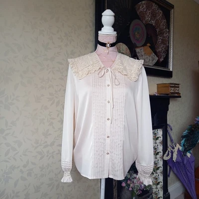 Ladies Victorian Style Blouse, Cream, Long Sleeve, Size L by Simple Retro - Image 1 of 4