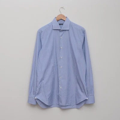 Barba Napoli Culto Shirt Mens size L White Blue Striped Button Up Made In taly - Image 1 of 4