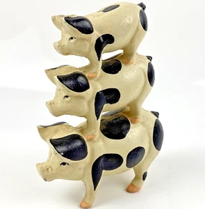 Vintage Cast Iron Black & White 3 Pigs Stacked 7" Figurine~FREE SHIP - Picture 1 of 6