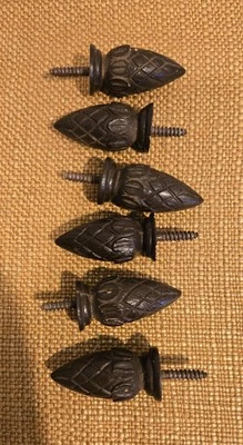 Vintage Set Of 6 Carved Wood Acorn Finials Knobs Dark Brown Finish - Image 1 of 4
