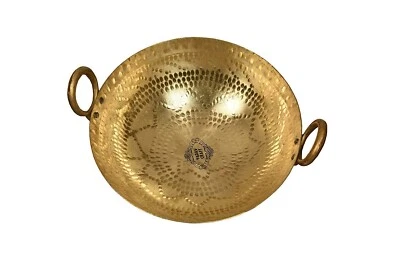 Olla de utensilios de cocina Kadhai Wok de peso pesado con patrón martillado de latón de 3 L Foto 1 de 4