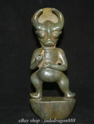 4.8" Tibetan Buddhism Old Hetian Jade Carving Buddha Oxen Yamantaka Sculpture - Image 1 of 4