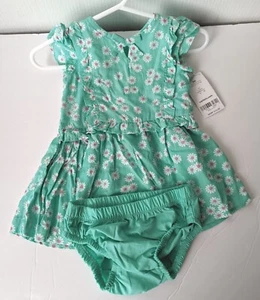 NEW Carters Baby Girl 3m Ruffle Sleeve Mint Pink Daisy Button Summer Dress Set - Picture 1 of 5