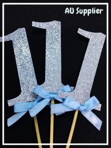 First Birthday Cupcake Topper - Glitter Silver - Pack of 10 - Picture 1 of 1