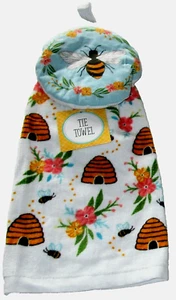 KITCHEN TIE TOWEL 15" x 16.5"  BUMBLE BEE'S W/ BEE HIVES 100% Cotton - Picture 1 of 1