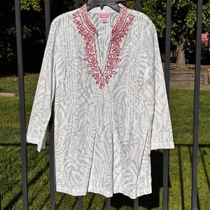 Top tunica Lilly Pulitzer taglia M bianco copricostume paillettes ricamo zebra Sarasota - Foto 1 di 6