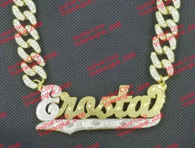 COLLAR PERSONALIZADO GP 3D CZ CUBANO 3" JUMBO DOBLE CHAPADO ESCRITURA PLACA CON NOMBRE Foto 1 de 4