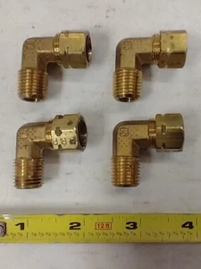 PARKER 169CA-6-4 3/8" COMPRESSION TO 1/4" NPT BRASS 90° ELBOWS (LOT OF 4) - Picture 1 of 2