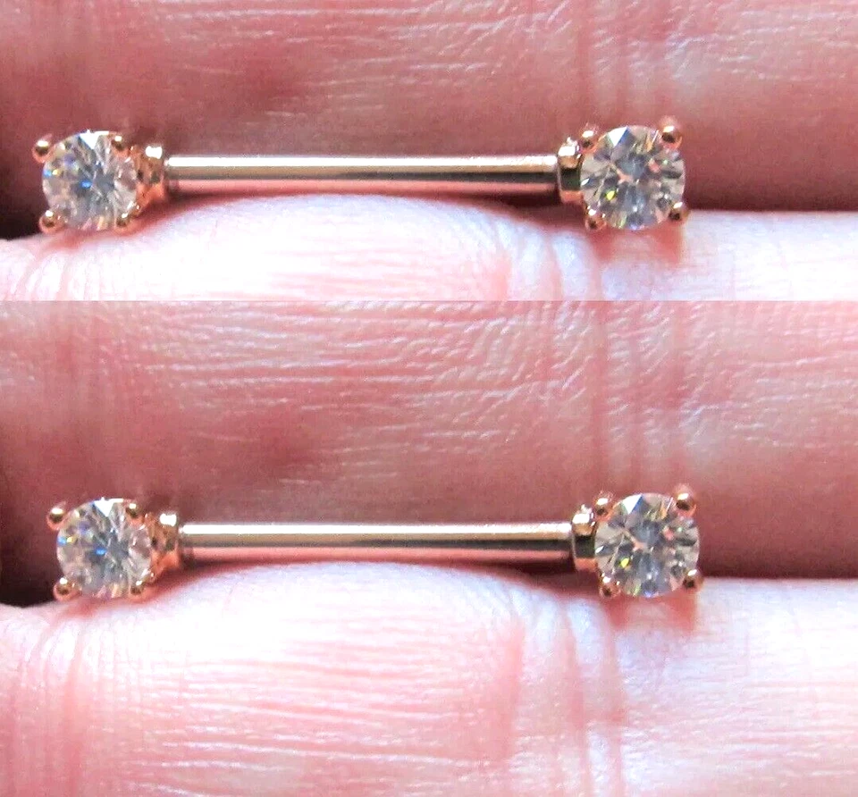 Круглая лабораторная штанга для пирсинга сосков тела 1 карат с покрытием из розового золота 14 карат - Изображение 1 из 4