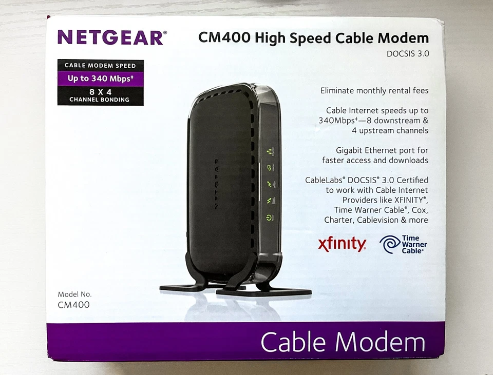 Netgear CM400 High Speed Cable Modem DOCSIS 3.0, 340Mbps, 8x4 Channel Bonding - Image 1 of 1