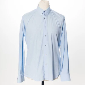 LAGERFELD blaues Hemd gemustert Stretch Freizeit Herren 40/15,75 - Bild 1 von 5