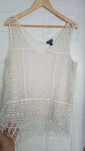 Women's a.n.a 100%Cotton Breathable Ivory Crochet Lightweight Sheer FlowyVest LT - Picture 1 of 12