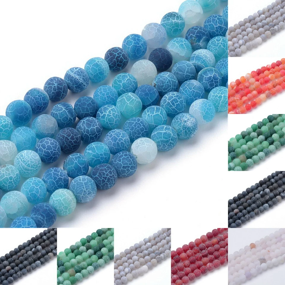 Edelstein Achat Perlen Matted Cracked Schmuckperlen 8mm 46 Stück Strang - Bild 1 von 1