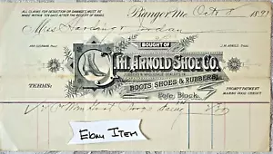 1891 BANGOR, MAINE BILLHEAD M. ARNOLD SHOE CO. BOOTS SHOES RUBBER - Picture 1 of 1
