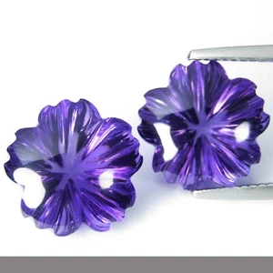 Fantástico par de piedras preciosas de Brasil talla de flores de amatista púrpura natural de 22,33 quilates - Imagen 1 de 4