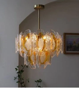 Chandelier Classic Gold Glass Murano Clear Cognac Light Luxury Pendant Lighting - Picture 1 of 10