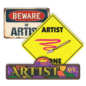 Artist (3 Pack) Plastic Street Sign Crossing Warning Vintage Rustic Beware - Picture 1 of 12