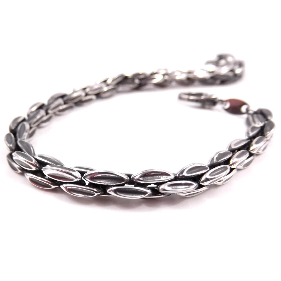 Bracciale Uomo Argento 925 Tecnica Fumè con Catena Braccialetto Ragazzo a Maglie - Immagine 1 di 4