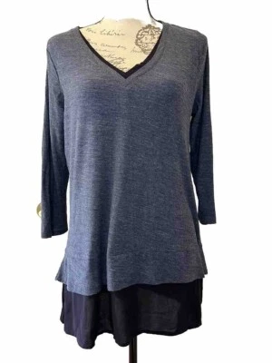 Vince Camuto Womens Size S Double Layer Mix Media Top, Blue Blouse - Imagem 1 de 4